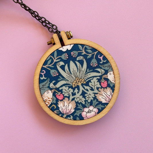 Blue Strawberry Thief Necklace - Flower Motif