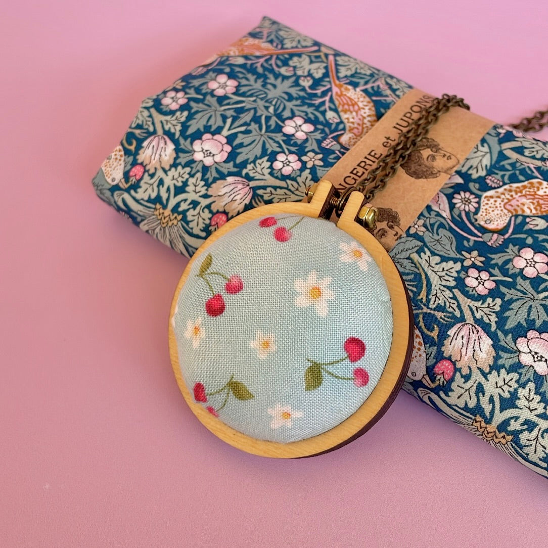 Pincushion Necklace - Daisies and Cherries